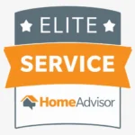 HomeAdvisor Elite Service award badge for Design First Builders recognizing top-rated performance and exceptional customer service